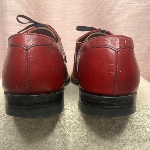 Stacy Adams Men Red Leather Dress Shoes Lizard Cap Toe Oxford Size 11.5D VTG - Picture 6 of 16